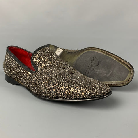 DONALD J PLINER Size 11 Black Silver Sequined Leather Slip On Pascow Loafers