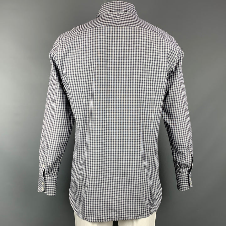 TOM FORD Camisa de manga larga con botones de algodón a cuadros gris y blanco talla XL