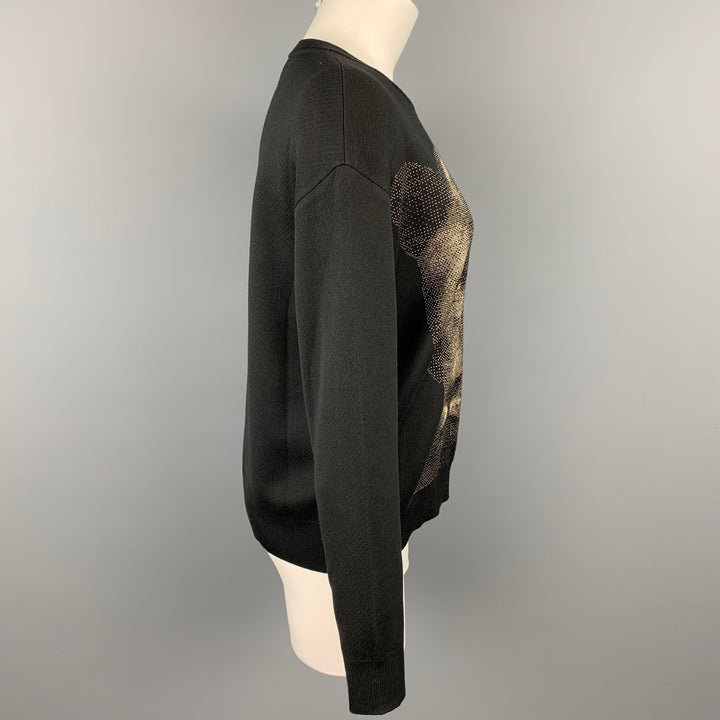 ST. JOHN Size M Black & Beige Black Panther Wool / Rayon Pullover Sweater