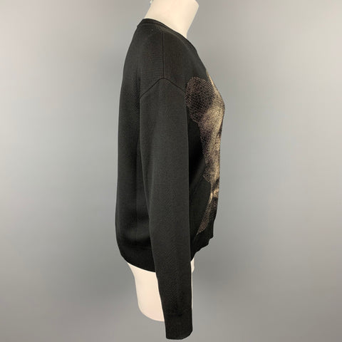 CALLE. JOHN Talla M Suéter tipo jersey de lana / rayón negro y beige con pantera negra