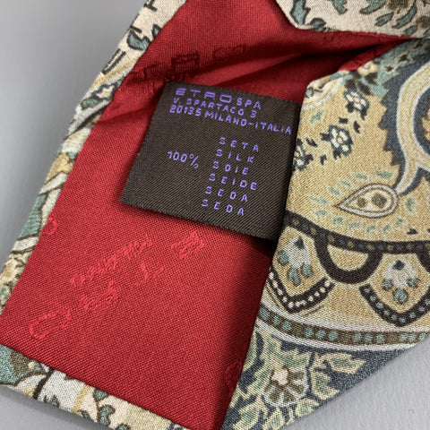 ETRO Cravate fine en soie motif cachemire bleu sarcelle et beige