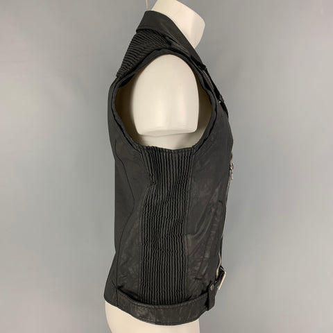 PIERRE BALMAIN Talla 40 Chaleco motero de poliuretano y algodón revestido negro