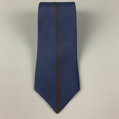 CLAUDE MONTANA Navy Brown Vertical Stripe Silk Tie