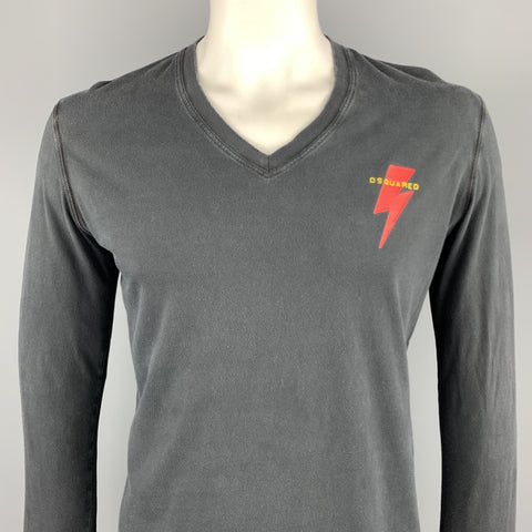 DSQUARED2 Size L Black Washed Jersey Distressed Long Sleeve T-shirt