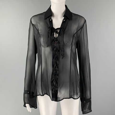 VALENTINO Roma Size 6 Black Silk See Through Laced Blouse