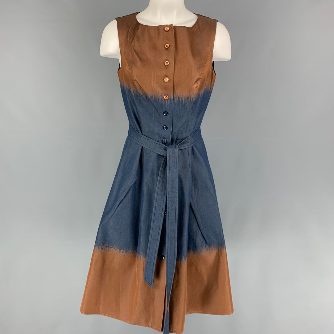 CAROLINA HERRERA Size 8 Navy Brown Cotton Blend Ombre Sleeveless Dress
