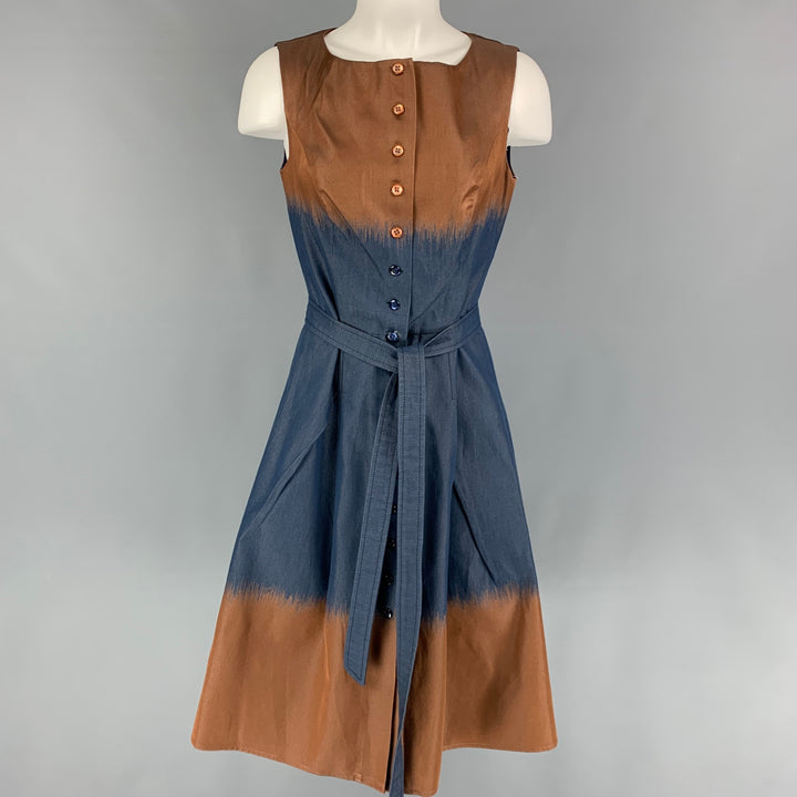 CAROLINA HERRERA Size 8 Navy Brown Cotton Blend Ombre Sleeveless Dress