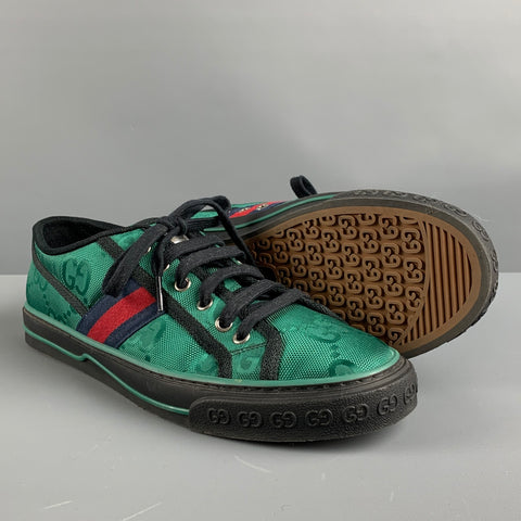 GUCCI Talla 9 Zapatillas bajas de nailon con monograma rojo verde
