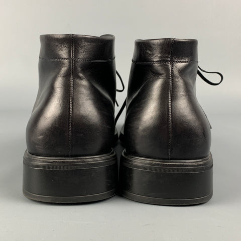 SALVATORE FERRAGAMO Size 11.5 Black Leather Ankle Lace Up Shoes