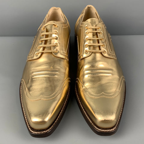 CALVIN KLEIN COLLECTION Size 12 Gold Leather Lace Up Shoes