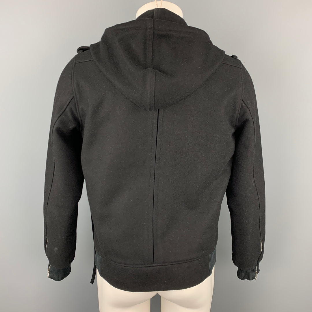 KRIS VAN ASSCHE Size 38 Black Wool Blend Hooded Jacket