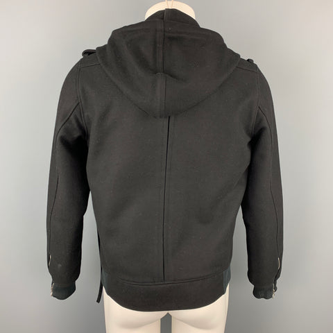KRIS VAN ASSCHE Size 38 Black Wool Blend Hooded Jacket