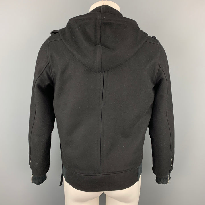 KRIS VAN ASSCHE Size 38 Black Wool Blend Hooded Jacket