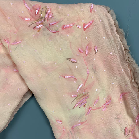 VINTAGE Écharpe en mousseline à paillettes pêche et rose
