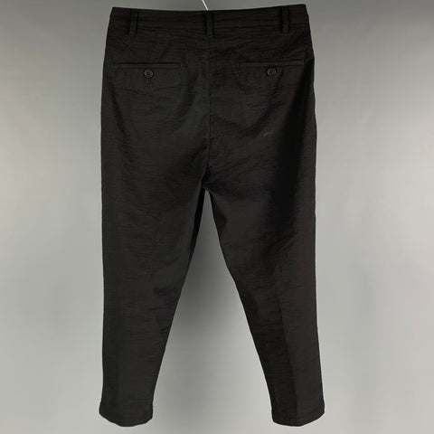 HELMUT LANG Size 30 Black Seersucker Elastane Blend Flat Front Casual Pants
