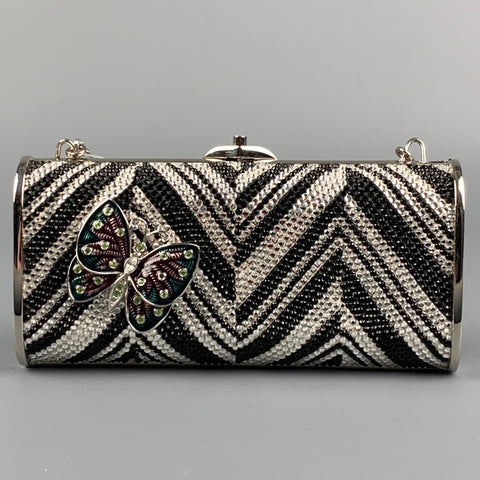 JUDITH LEIBER Silver & Black Chevron Metallic Rhinestones Handbag