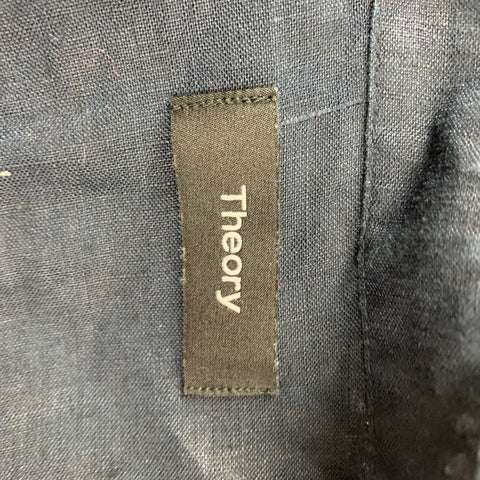 THEORY Size M Navy Linen Button Up Long Sleeve Shirt