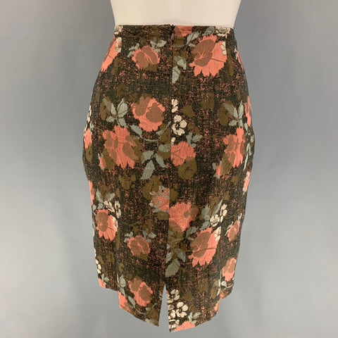 DRIES VAN NOTEN Size 6 Black Pink Green Silver Cotton Blend Floral Skirt