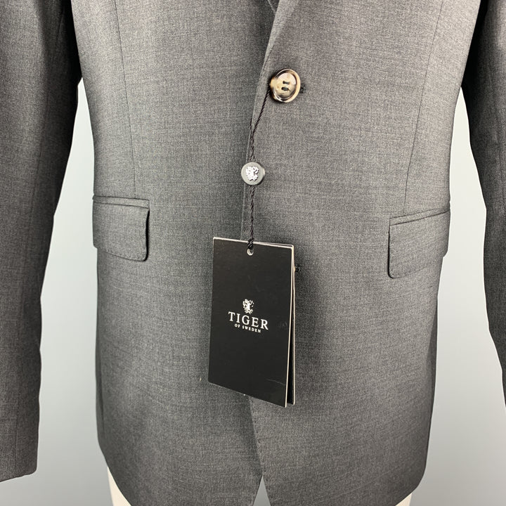 TIGER of SWEDEN 40 Regular Dark Gray Wool Blend Notch Lapel Sport Coat
