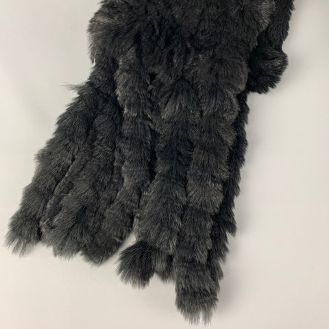 Écharpe à franges en fourrure tissée noire VINTAGE