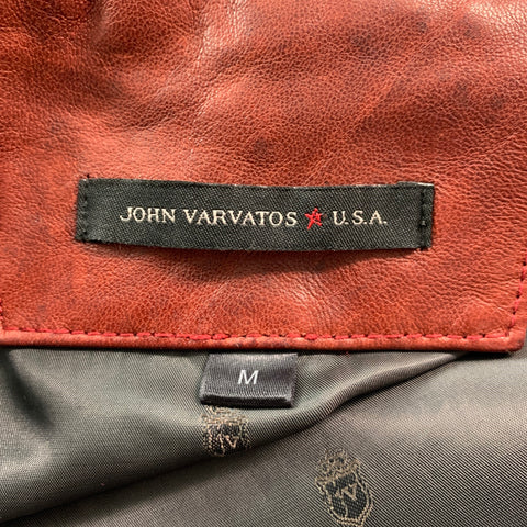 JOHN VARVATOS * U.S.A. Size M Brick Red Leather Zip Up Jacket