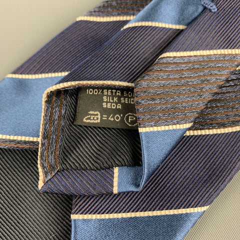 ERMENEGILDO ZEGNA Navy & Blue Diagonal Stripe Silk Tie