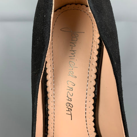 JEAN-MICHEL CAZABAT Zapatos de tacón con punta en punta de ante de lagarto negro Talla 9