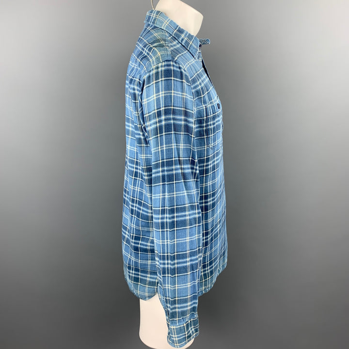 RRL by RALPH LAUREN Size M Blue Plaid Cotton Button Up Long Sleeve Shirt