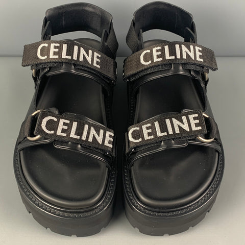 CELINE Spring 22 Size 10 Black White Leather Bulky Sandal 45