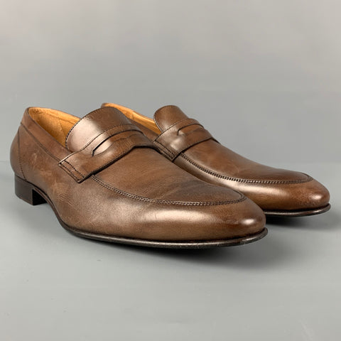 SAKS FIFTH AVENUE Size 10 Brown Antique Leather Slip On Loafers