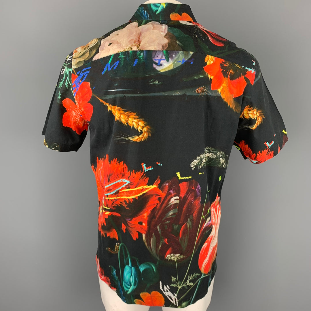 PAUL SMITH Size L Black & Multi-Color Floral Cotton Button Up Short Sleeve Shirt
