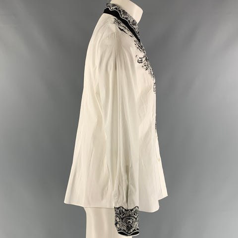 ETRO Talla 14 Camisa con estampado de algodón y elastano blanco negro