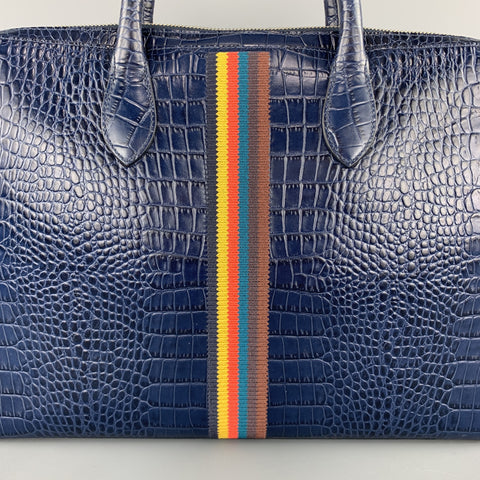 PAUL SMITH Navy Crocodile Embossed Leather Laptop Case Briefcase
