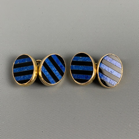 NO BRAND Black Blue Stripe Sterling Cuff Links
