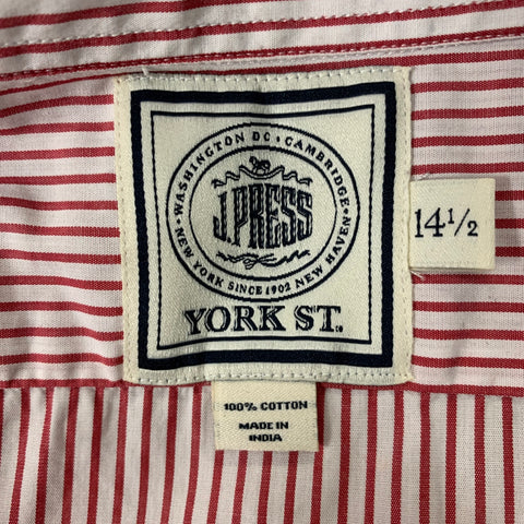 J.PRESS Size S Red & White Stripe Cotton Button Up Long Sleeve Shirt