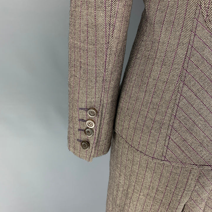 VALENTINO Size 6 Brown White Purple Virgin Wool Stripe Single Button Skirt Suit