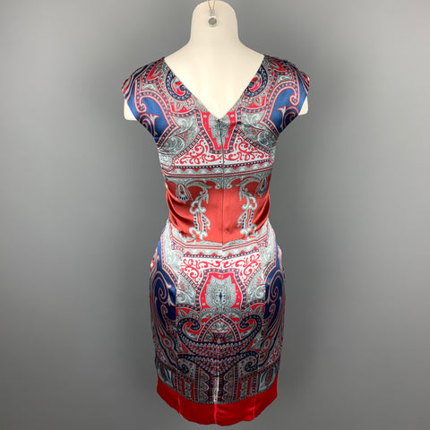 EMPORIO ARMANI Size 2 Multi-Color Satin Handkerchieft Silk Shift Dress