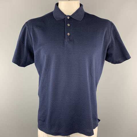 RALPH LAUREN Size L Navy Solid Cotton Buttoned Polo