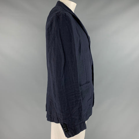120% LINO Size 46 Navy Linen Notch Lapel Sport Coat
