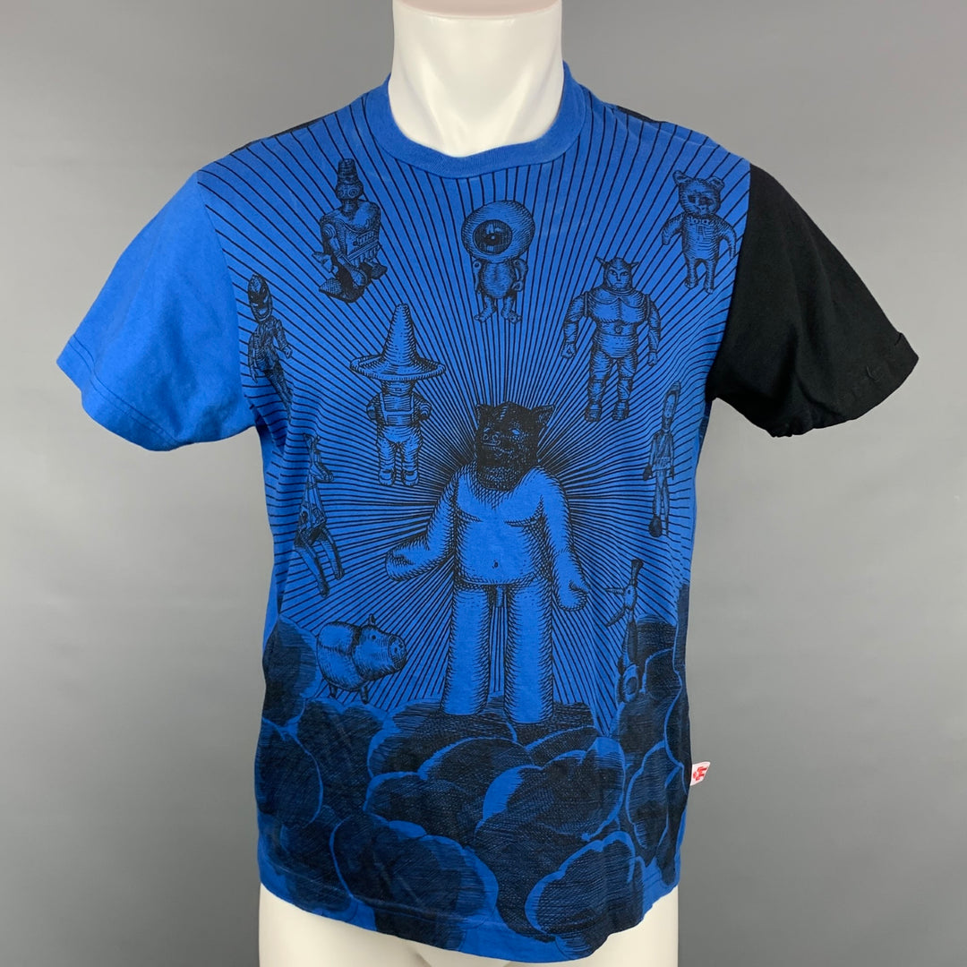 WALTER VAN BEIRENDONCK Size M Blue Print Cotton Crew-Neck T-shirt