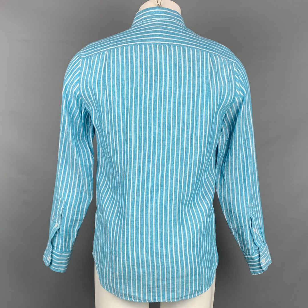 J CREW Size S Teal Stripe Linen Slim Fit Long Sleeve Shirt