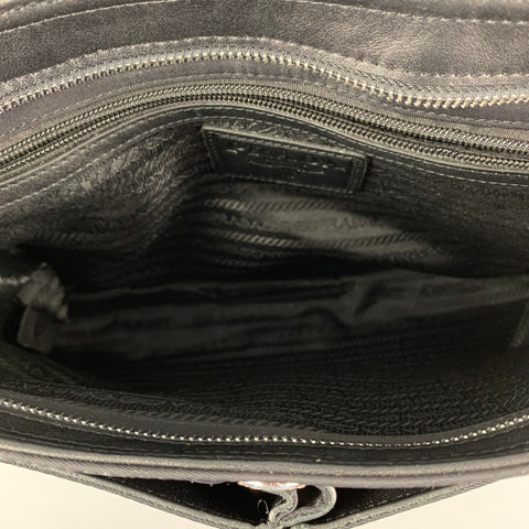 Sac messager à bandoulière en nylon et cuir noir PRADA