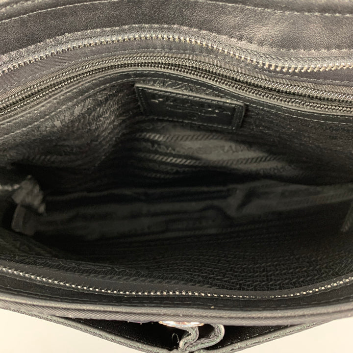 PRADA Black Leather Nylon Cross Body Messenger Bag