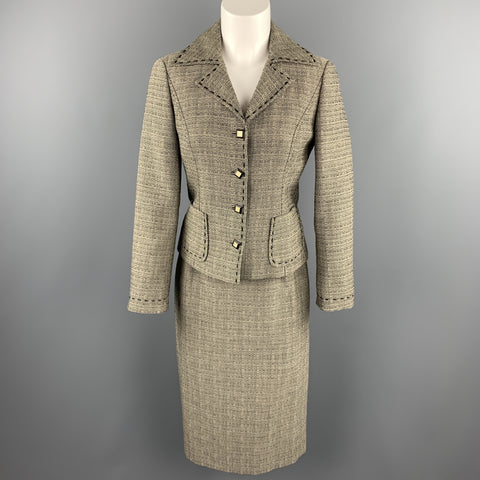ALBERTA FERRETTI Size 6 Black & Beige Woven Wool Pencil Skirt-Suit