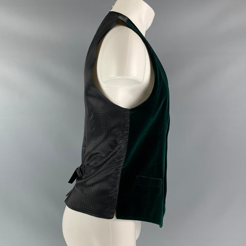 DOLCE & GABBANA Forest Green Velvet Buttoned Size 38 Cotton Vest