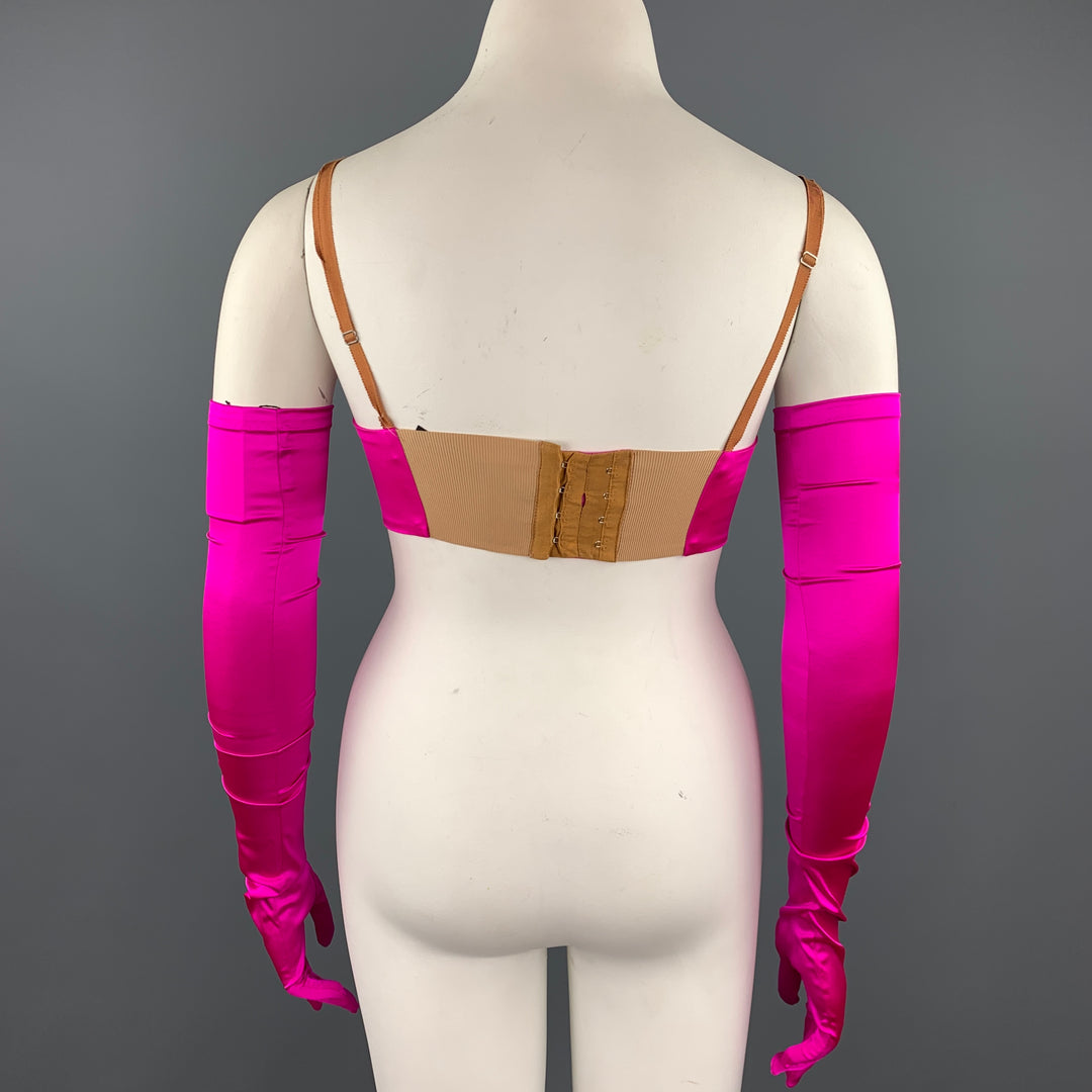 DRIES VAN NOTEN Size 10 Fuchsia Satin Silk Dress Top With Opera Gloves