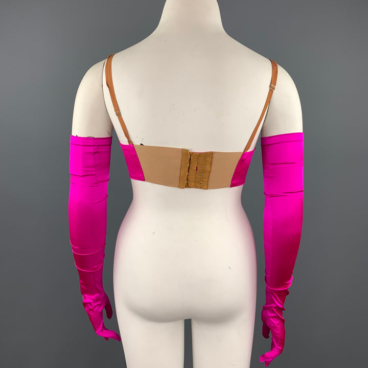 DRIES VAN NOTEN Size 10 Fuchsia Satin Silk Dress Top With Opera Gloves