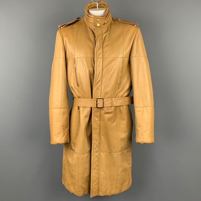 GUCCI by TOM FORD Size 44 Tan Quilted Leather Belted Hooded Coat