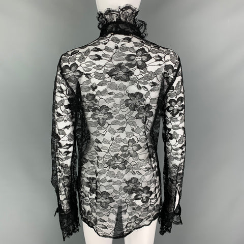 CHRISTOPHER KANE Size S Black Viscose Blend Lace High Collar Shirt