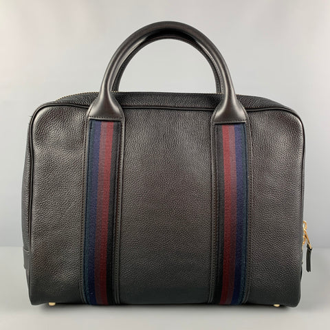 PAUL SMITH Black Pebble Grain Stripe Trim Leather Briefcase Bag